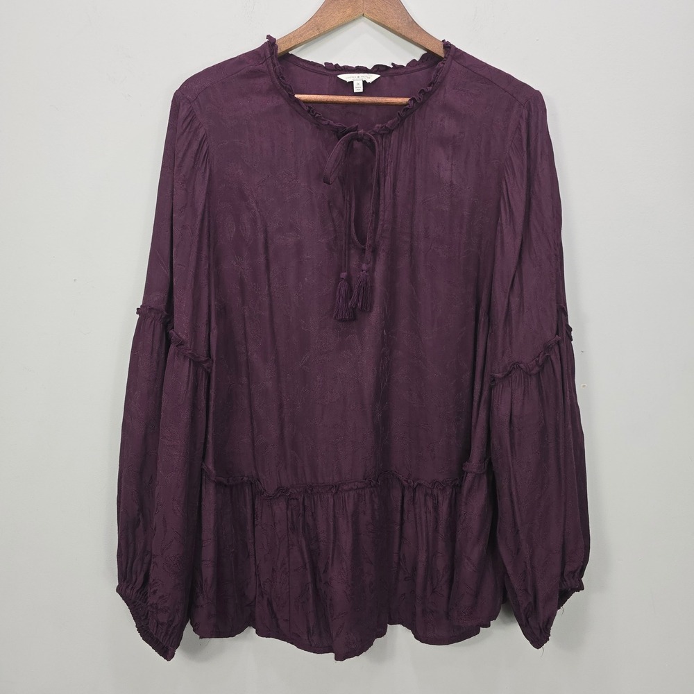Lucky Brand Plum Tassel Tie Peasant Tunic